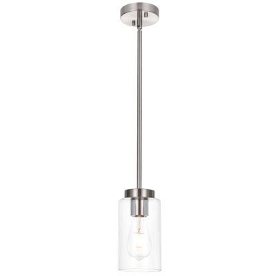 VINLUZ One Light Chandeliers Modern Clear Glass Pendant Lighting Brushed Nickel Dining Room Lighting Fixtures Hanging Contemporary Lamp Semi Flush Mount Ceiling Lights