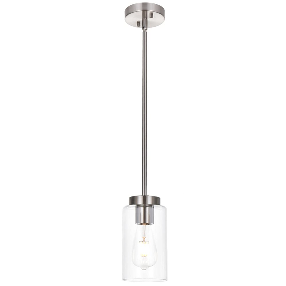 VINLUZ One Light Chandeliers Modern Clear Glass Pendant Lighting Brushed Nickel Dining Room Lighting Fixtures Hanging Contemporary Lamp Semi Flush Mount Ceiling Lights