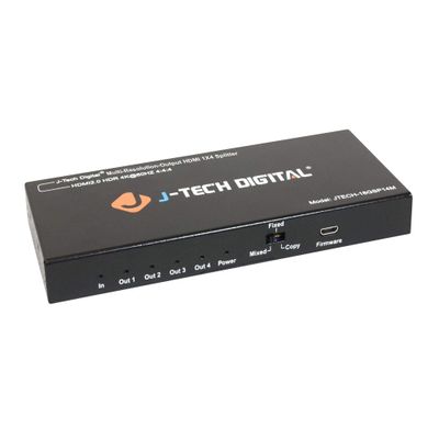 J-Tech Digital HDMI Splitter 1 in 4 Out 4K 60Hz 1080P Multi-Resolution Output (MRO), Multiple Monitors Duplicate/Mirror, Compatible with HDR & Dolby Vision [JTECH-18GSP14M]