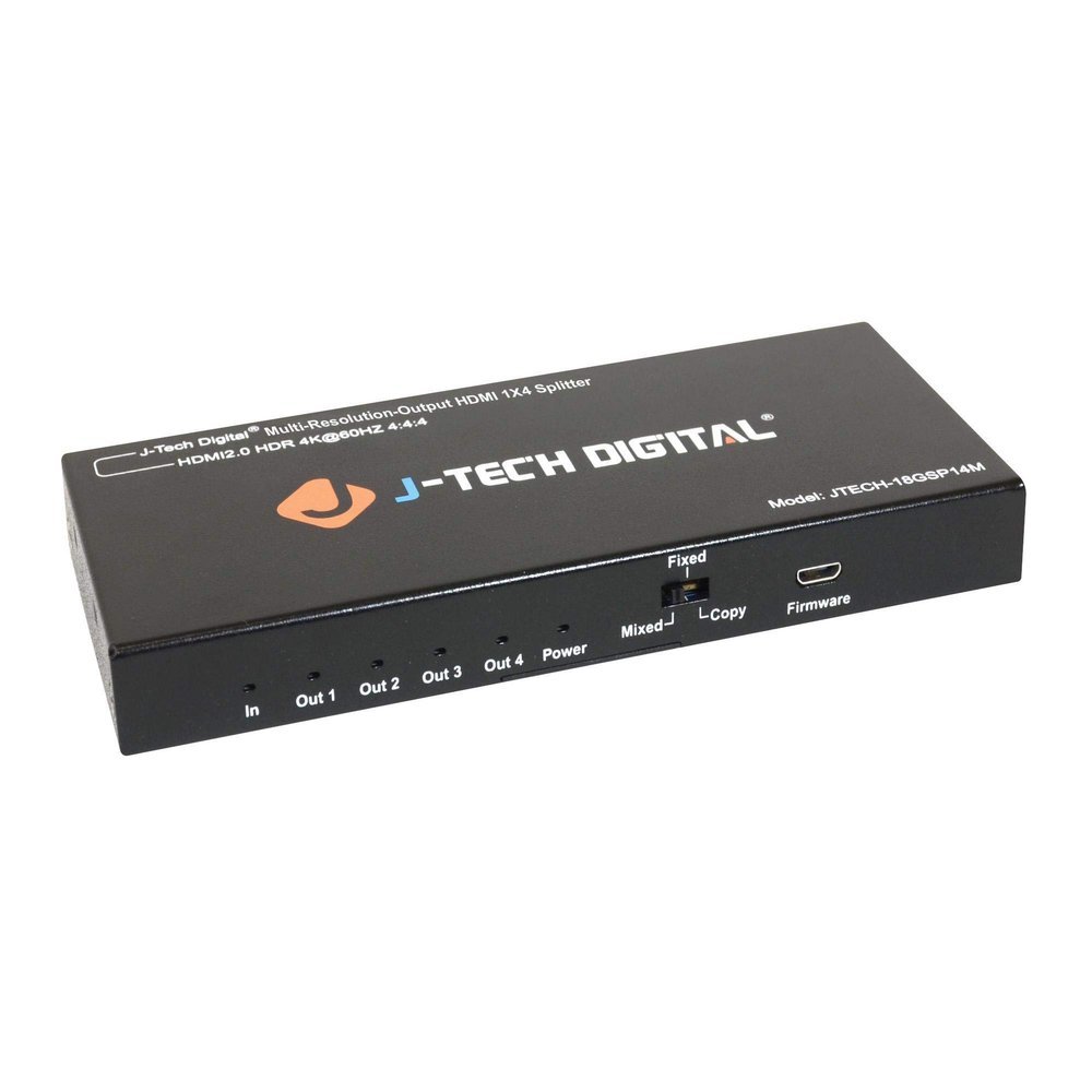 J-Tech Digital HDMI Splitter 1 in 4 Out 4K 60Hz 1080P Multi-Resolution Output (MRO), Multiple Monitors Duplicate/Mirror, Compatible with HDR & Dolby Vision [JTECH-18GSP14M]