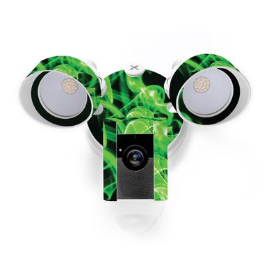 MightySkins Skin Compatible with Ring Floodlight Cam - Green Flames | Protective, Durable, and Unique Vinyl Decal wrap Cover | Easy to Apply, Remove, and Change Styles | Made in The USA