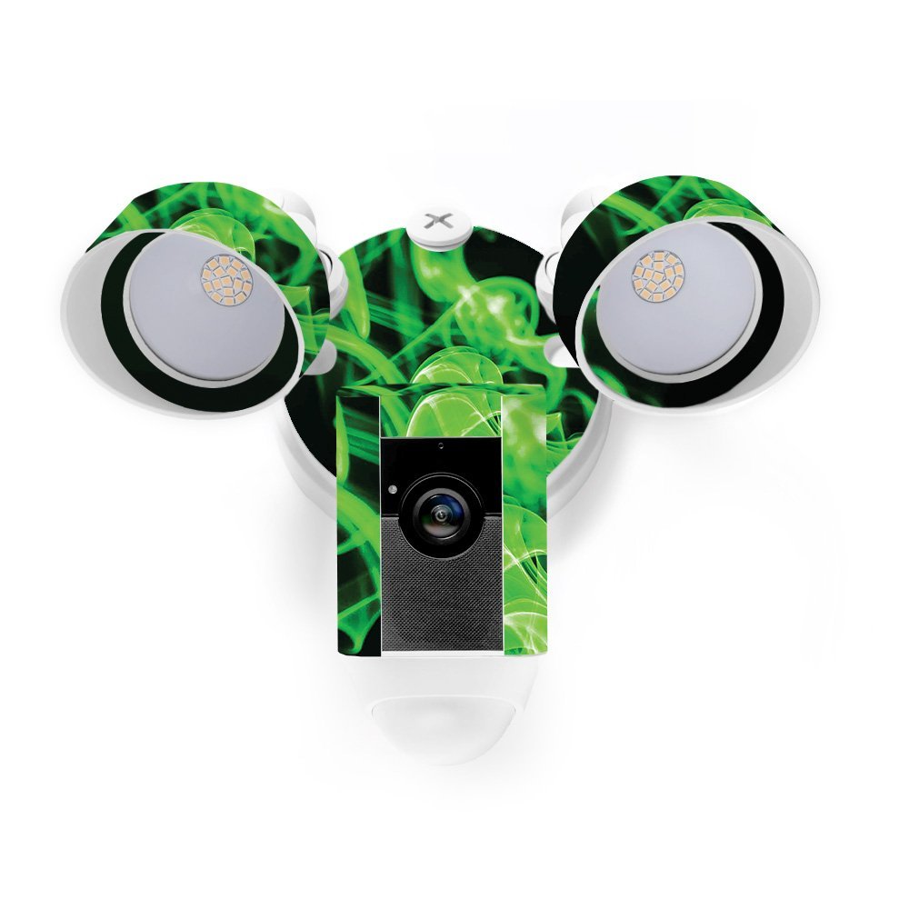 MightySkins Skin Compatible with Ring Floodlight Cam - Green Flames | Protective, Durable, and Unique Vinyl Decal wrap Cover | Easy to Apply, Remove, and Change Styles | Made in The USA