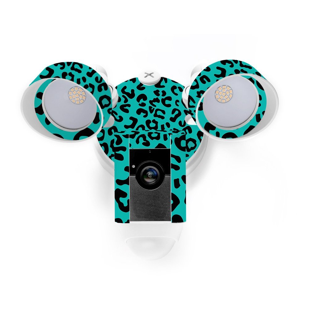MightySkins Skin Compatible with Ring Floodlight Cam - Teal Leopard | Protective, Durable, and Unique Vinyl Decal wrap Cover | Easy to Apply, Remove, and Change Styles | Made in The USA