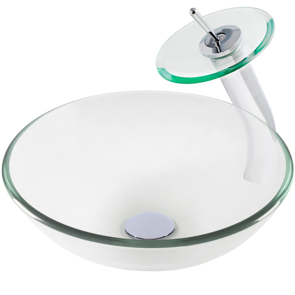 Novatto BONIFICARE Glass Vessel Bathroom Sink Set, Chrome