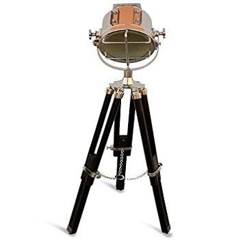 THOR INSTRUMENTS Nautical Black Tripod Spot Light Chrome Searchlight Spotlight Marine Wooden Tripod Floor Lamp Lighting Stand Rustic Vintage Home Decor Gifts