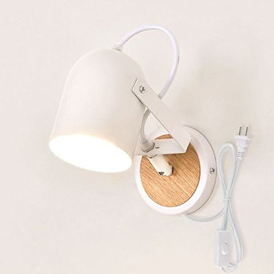 ANYE Modern Minimalist Macaron White Wooden Base Cylinder Shade Bedroom Bedside Lamp Living Room Balcony Staircase Lamp with UL Button Switch Cord Bulb Not Included