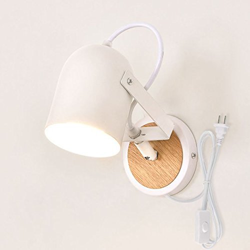 ANYE Modern Minimalist Macaron White Wooden Base Cylinder Shade Bedroom Bedside Lamp Living Room Balcony Staircase Lamp with UL Button Switch Cord Bulb Not Included