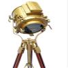 Nautical Antique Brass Spotlight Searchlight Wooden Tripod Floor Lamp view 2