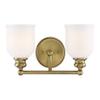 Savoy House 8-6836-2-322 Melrose Traditional Mid-Century Modern Vintage White Opal Etched Glass Bathroom Vanity Wall Light, 2-Light 120 Total Watts, 8" H x 15" W, Warm Brass view 1