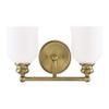 Savoy House 8-6836-2-322 Melrose Traditional Mid-Century Modern Vintage White Opal Etched Glass Bathroom Vanity Wall Light, 2-Light 120 Total Watts, 8" H x 15" W, Warm Brass view 2