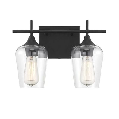 Savoy Essentials 8-4030-2-BK Octave Bohemian Clear Glass Bathroom Vanity Wall Light, 2-Light 120 Total Watts, 10" H x 14" W, Black