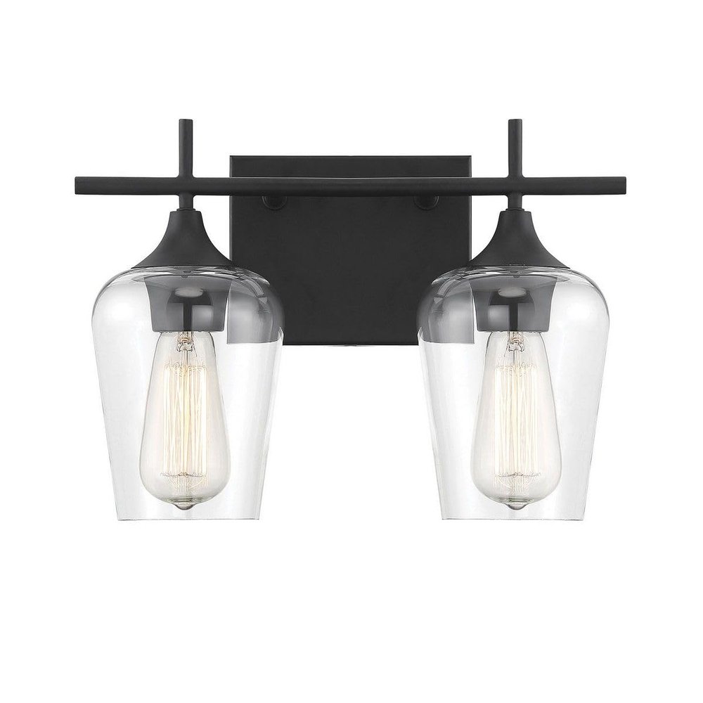 Savoy Essentials 8-4030-2-BK Octave Bohemian Clear Glass Bathroom Vanity Wall Light, 2-Light 120 Total Watts, 10" H x 14" W, Black
