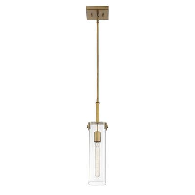Savoy Essentials 7-9770-1-322 Winfield Modern Scandinavian Clear Glass Mini-Pendant, 1-Light 60 Watt, 16" H x 5" W, Warm Brass