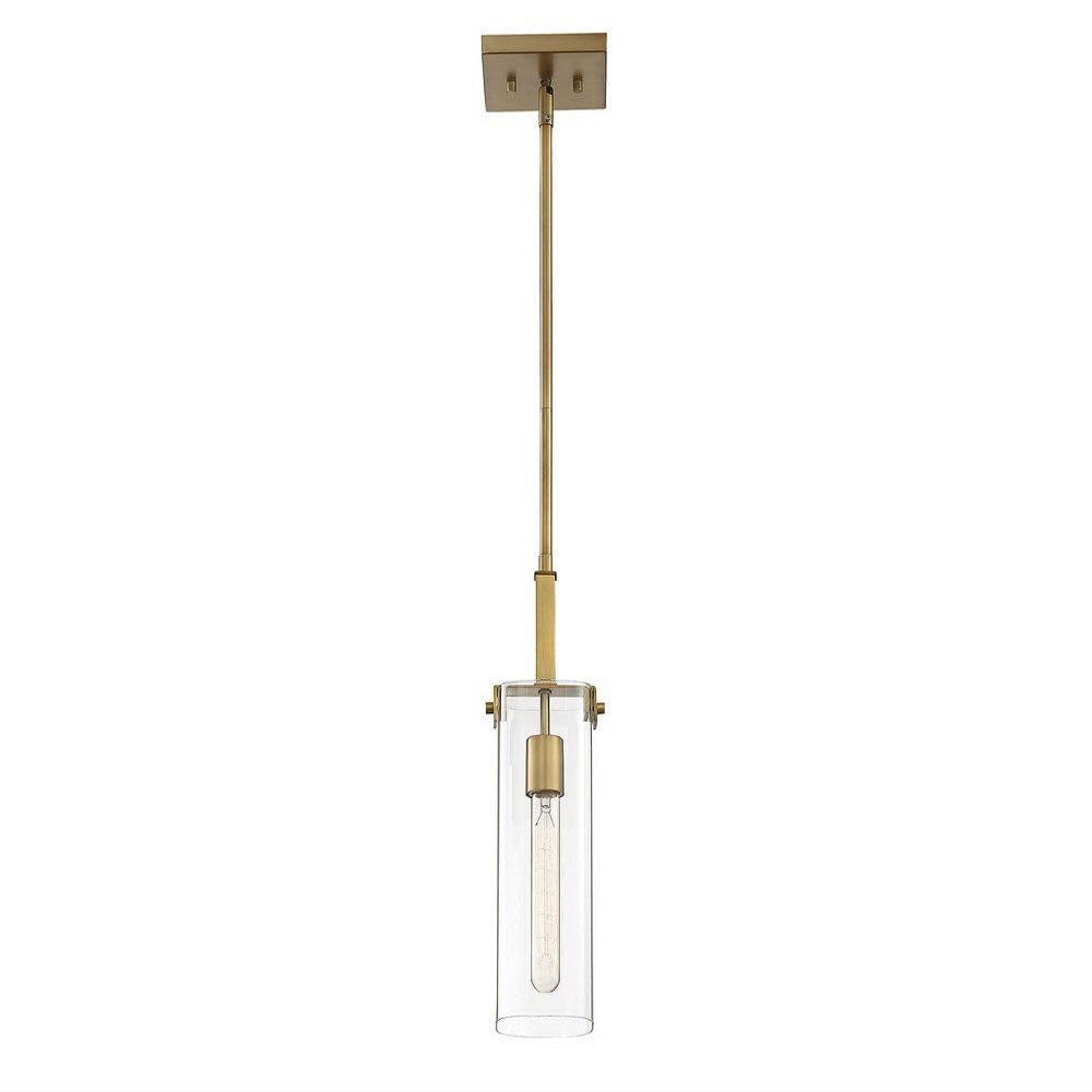 Savoy Essentials 7-9770-1-322 Winfield Modern Scandinavian Clear Glass Mini-Pendant, 1-Light 60 Watt, 16" H x 5" W, Warm Brass