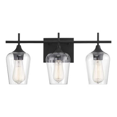 Savoy Essentials 8-4030-3-BK Octave Bohemian Clear Glass Bathroom Vanity Wall Light, 3-Light 180 Total Watts, 10" H x 21" W, Black