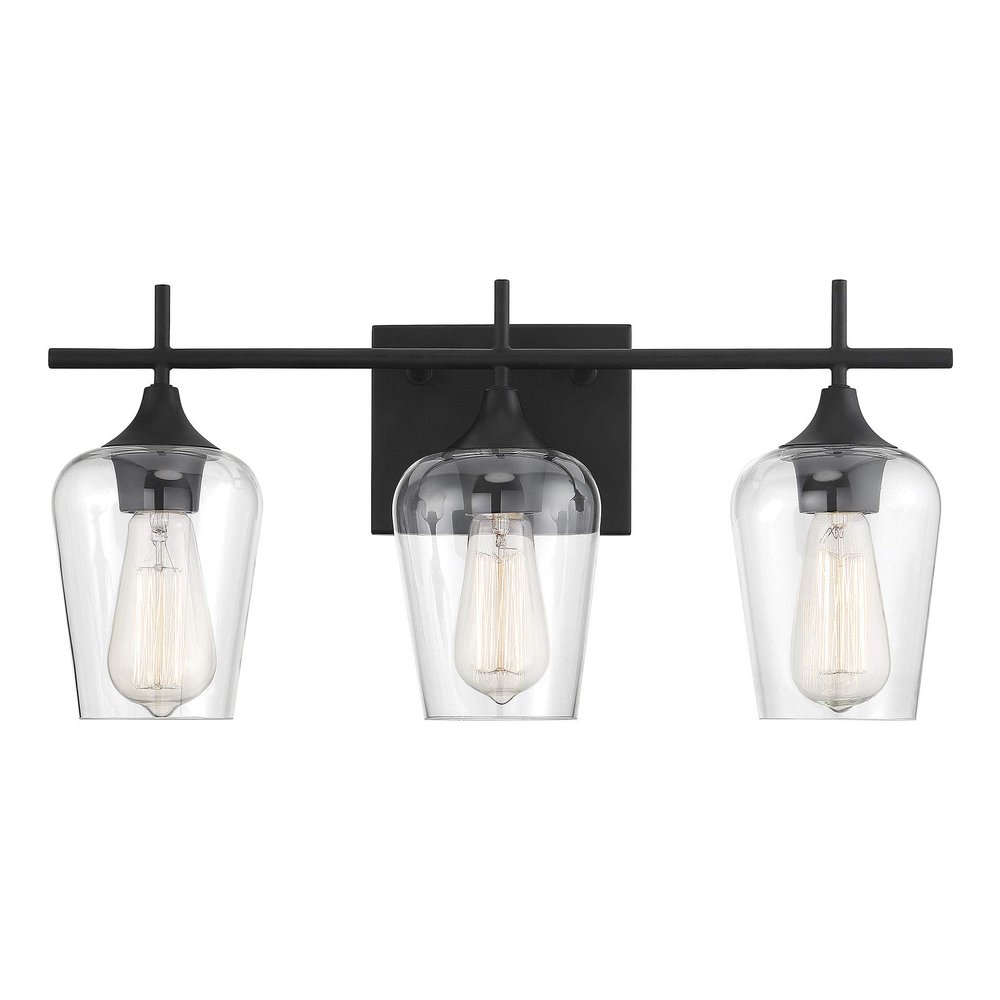 Savoy Essentials 8-4030-3-BK Octave Bohemian Clear Glass Bathroom Vanity Wall Light, 3-Light 180 Total Watts, 10" H x 21" W, Black