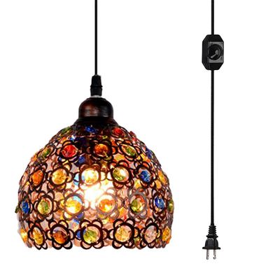 Kiven Plug-in Crystal Pendant Light with 15 Feet Cord, Dimmer Switch in Cord, 1-Light, Bohemian