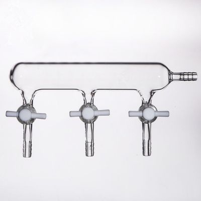 YUCHENGTECH Single Bank Vacuum Gas Distributor Glass Manifold Vacuum Gas Chemistry Lab Glassware with Solid PTFE Stopcock (3-Port)