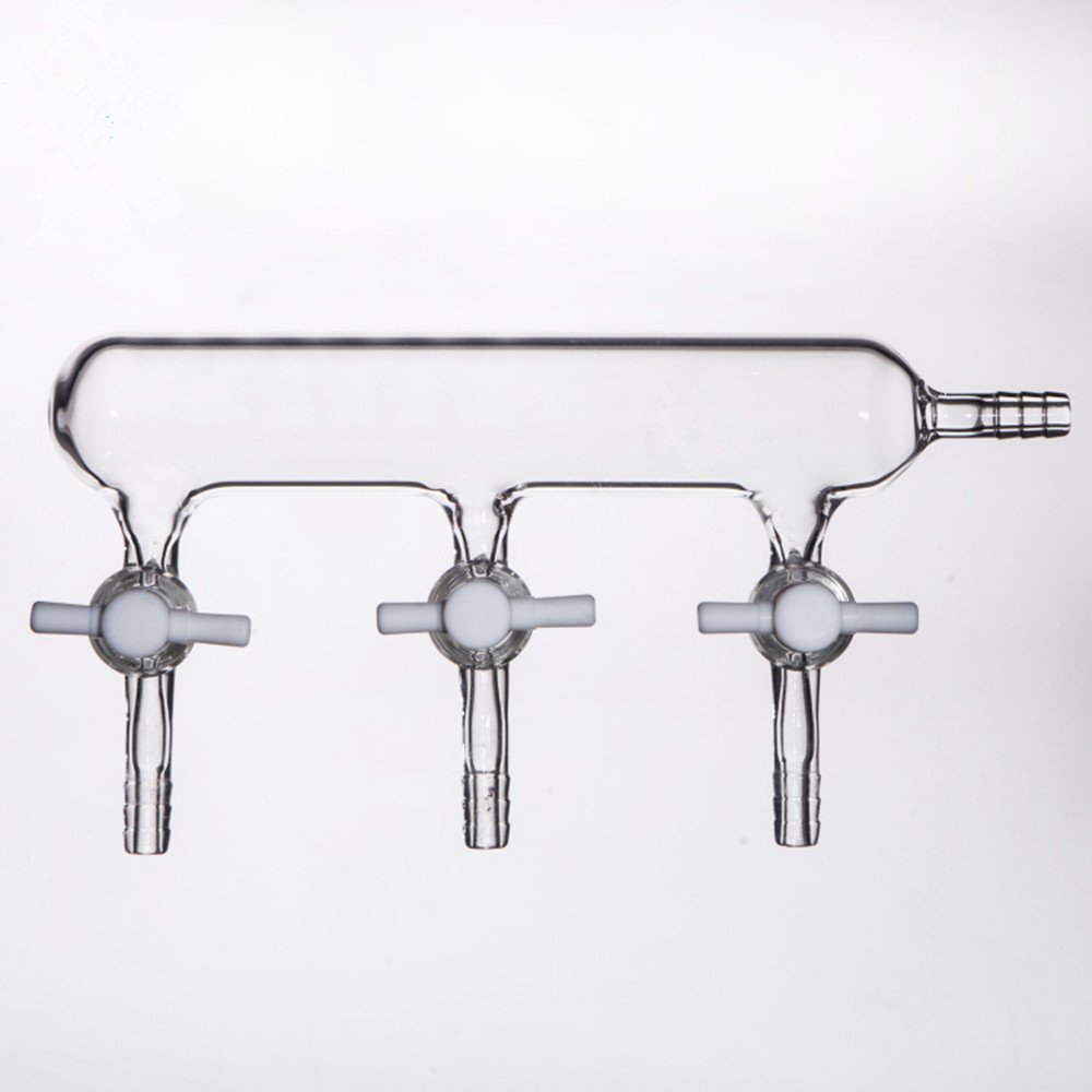 YUCHENGTECH Single Bank Vacuum Gas Distributor Glass Manifold Vacuum Gas Chemistry Lab Glassware with Solid PTFE Stopcock (3-Port)