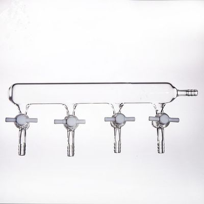 YUCHENGTECH Single Bank Vacuum Gas Distributor Glass Manifold Vacuum Gas Chemistry Lab Glassware with Solid PTFE Stopcock(4-Port)