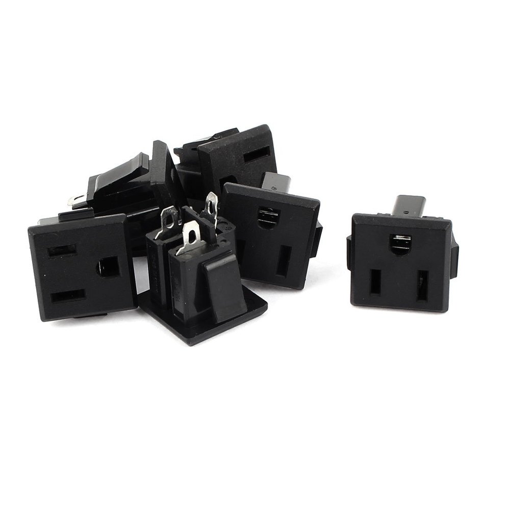 uxcell 6 Pcs AC 125V 15A Panel Mount Power Socket Connector Black for US