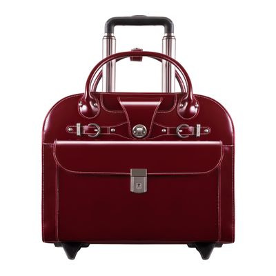 McKlein EDGEBROOK, Top Grain Cowhide Leather, 15" Leather Vertical Wheeled Ladies' Laptop/ Computer & Tablet Business Briefcase Bag/ Women's Rolling Overnight Travel Bag, Removable trolley case