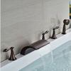 GOWE 5pcs Deck Mount Waterfall Bath Tub Filler Three Handles Oil Rubbed Bronze Tub Mixer Taps color:red view 1