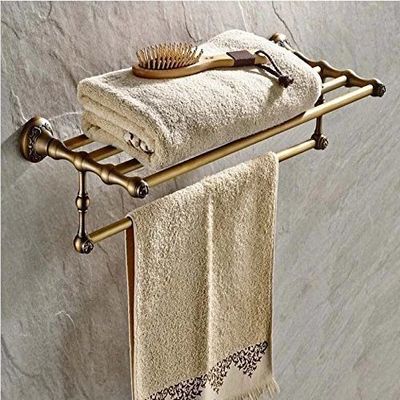 GOWE Creative Wall Mounted Single Towel Shelf Antique Brass Bathroom Bath Towel Rack with Towel Bar