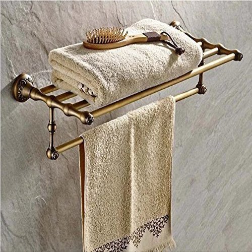 GOWE Creative Wall Mounted Single Towel Shelf Antique Brass Bathroom Bath Towel Rack with Towel Bar