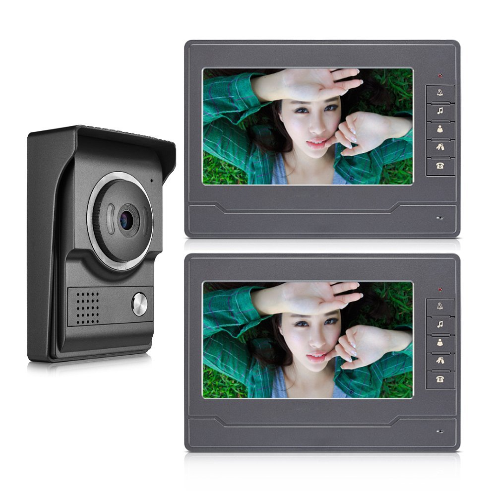 AMOCAM Video Intercom Wired System, 7" Monitor Video Door Phone DoorPhone Doorbell HD Camera Kits Support Unlock, Monitoring, Dual-Way Intercom for Villa House Office Apartment (1-Camera 2-Screen)