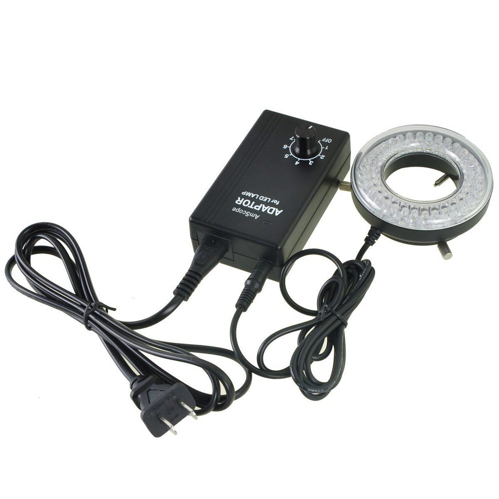 AmScope LED-64-A Microscope Ring Light Illuminator, Stereo Microscope LED Ring Light with Dimmer, 9W 90V-260V 64-LED