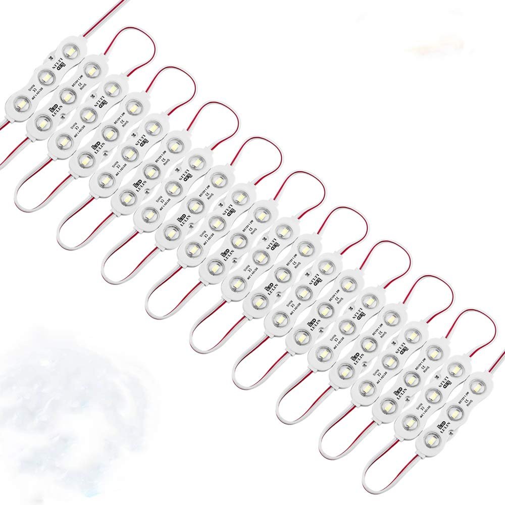 Lulin 100PCS Waterproof Super Bright Led Strip Lights White, 46FT DC12V 3 LED Module for Letter Sign Advertising Sign with Tape Adhesive Backside