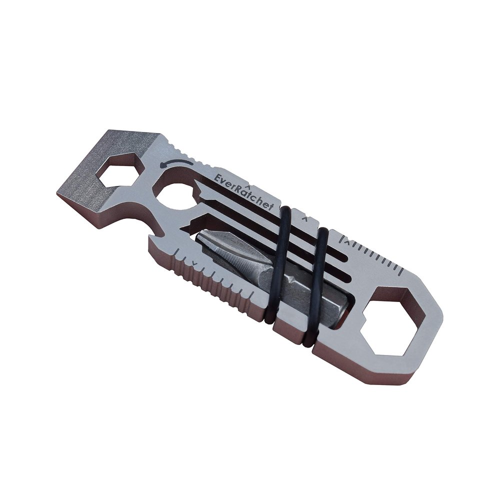 Gear Infusion EverRatchet - EDC Bladeless Keychain Multitool 17-in-1 tool with Bottle Opener, Screwdriver, Pry Bar, Wrenches & Ratchet (Titanium)