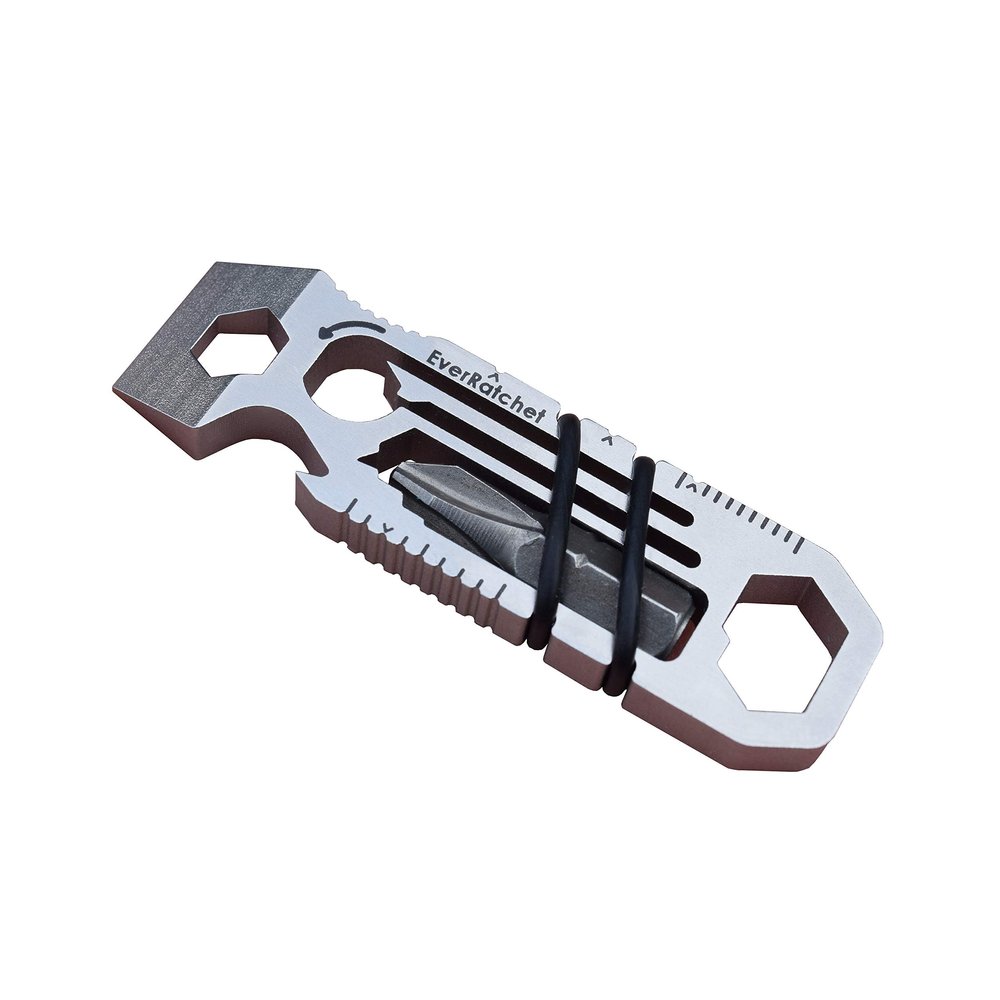 Gear Infusion EverRatchet - EDC Bladeless Keychain Multitool 17-in-1 tool with Bottle Opener, Screwdriver, Pry Bar, Wrenches & Ratchet (Stainless Steel)