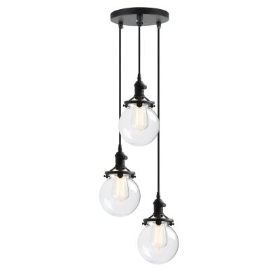Phansthy 3 Lights Chandelier Industrial Cluster Pendant Light with 5.9 Inch Clear Globe Glass Shade, Foyer Chandeliers Entryway High Ceiling Staircase Lights (Black)