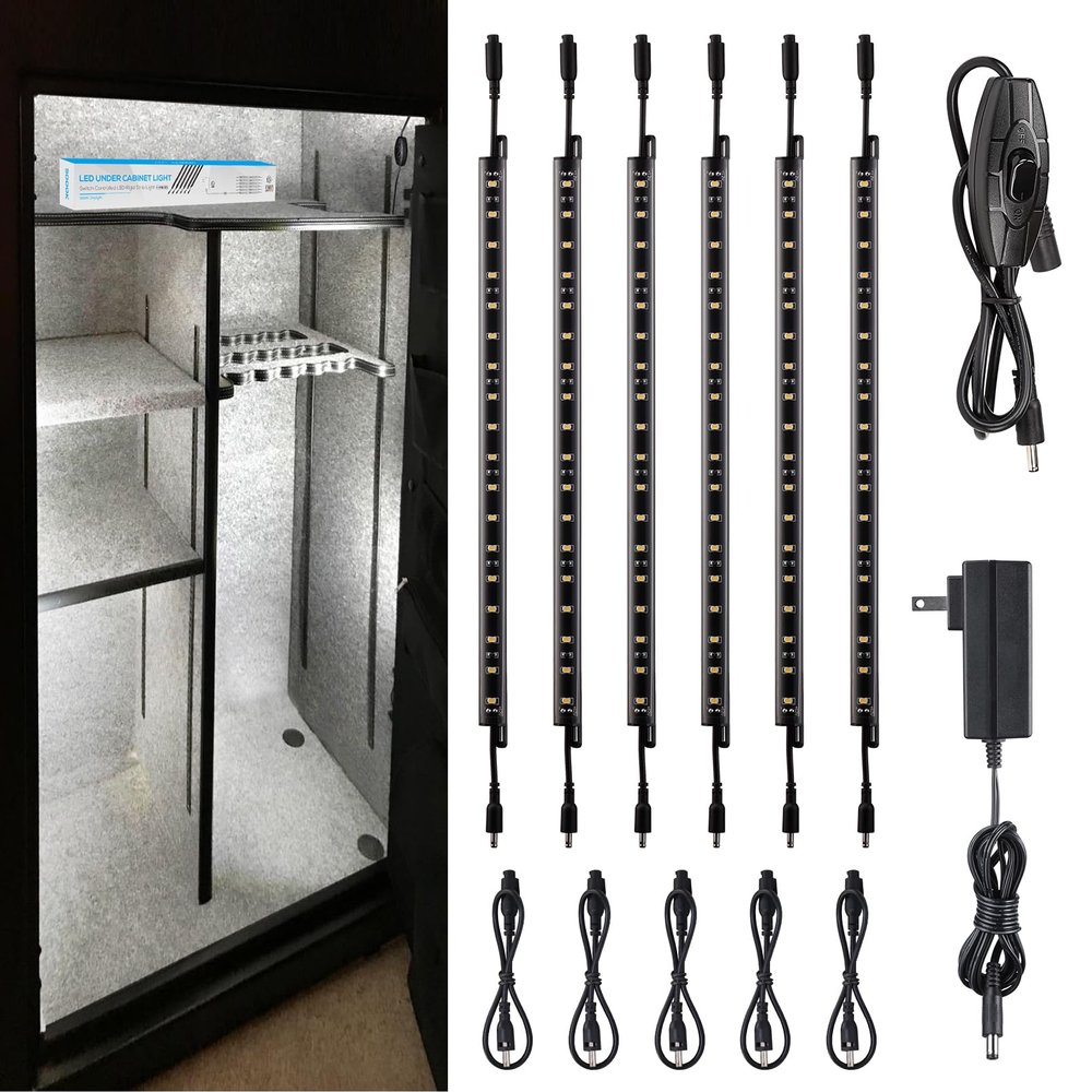 TORCHSTAR 6pcs 12 Inch LED Safe Lighting Kit, Rocker Switch, 5000K