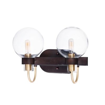 Maxim Lighting Bauhaus 2-Light Bath Vanity Light | Bronze/Satin Brass Steel Finish | Clear Glass Shade | Modern Indoor Light Fixture | Ideal for Bathrooms & Powder Rooms | Dimmable | 30512CLBZSBR