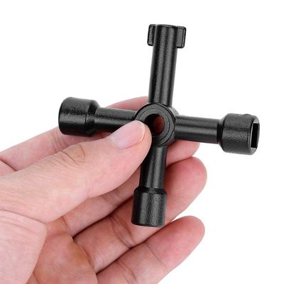 Fdit Universal Cross Key Compact 4 Way Utility Opening Tool for Water Meter Electric Cabinet Zinc Alloy Black 1 Pack