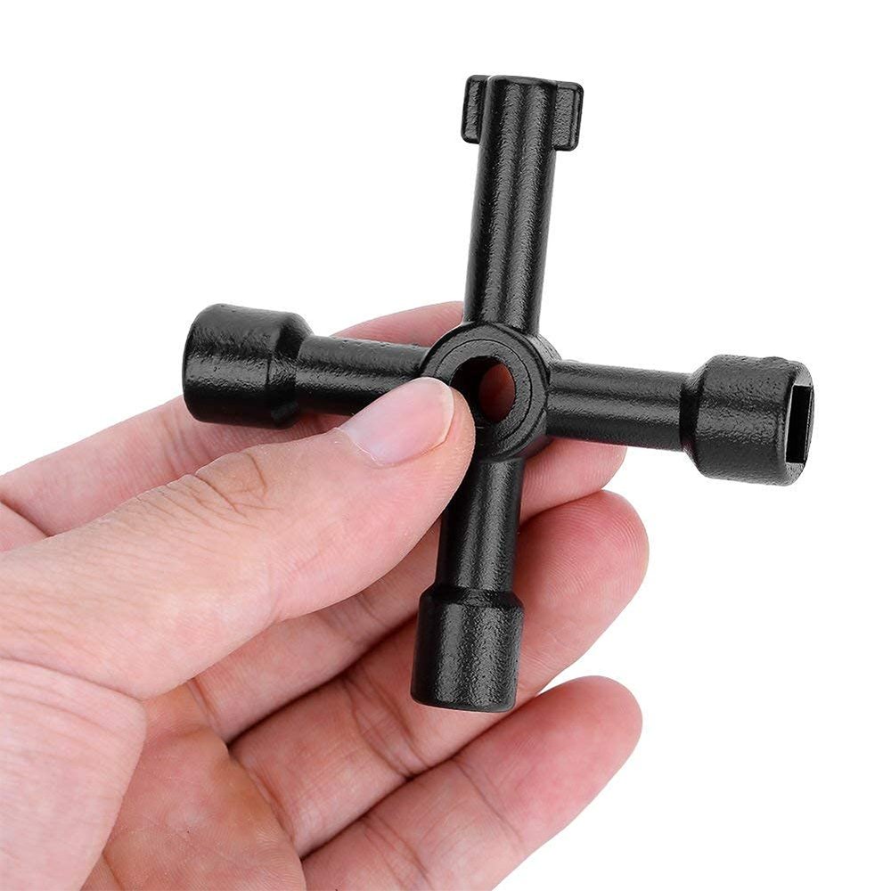 Fdit Universal Cross Key Compact 4 Way Utility Opening Tool for Water Meter Electric Cabinet Zinc Alloy Black 1 Pack