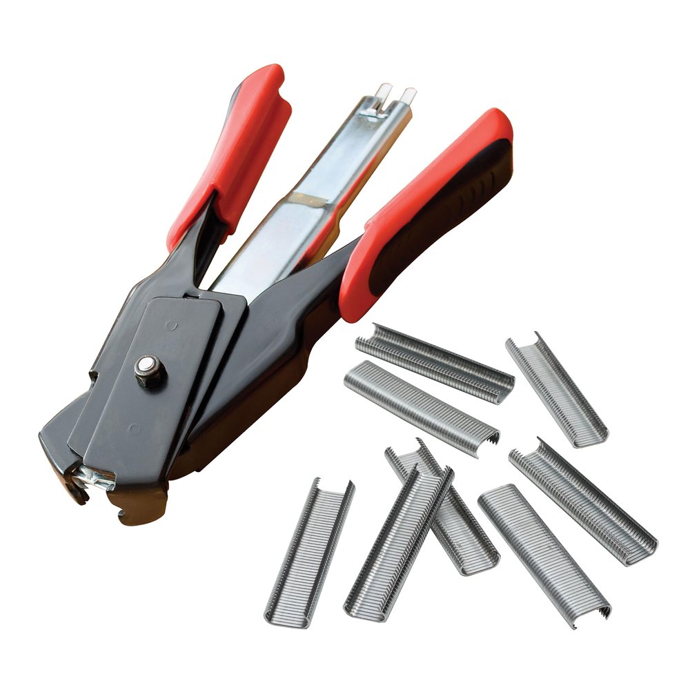 LEM Products Spring-Loaded Hog Ring Pliers, 100 Galvanized Steel Rings, Red and Black