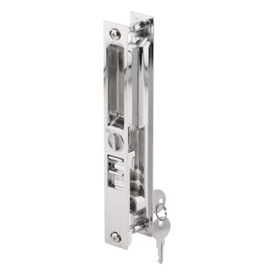 Prime-Line C 1134 Patio Door Flush Handle, Chrome Pull, Keeper, Mid-Body Latch, Keyed (Single Pack)