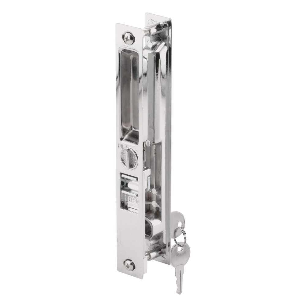 Prime-Line C 1134 Patio Door Flush Handle, Chrome Pull, Keeper, Mid-Body Latch, Keyed (Single Pack)