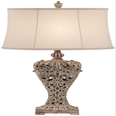Regency Hill Elle Traditional Antique Table Lamp 33" Tall Classic Gold Open Scroll Bronze Off White Oval Shade Decor for Living Room Bedroom House Bedside Nightstand Home Entryway