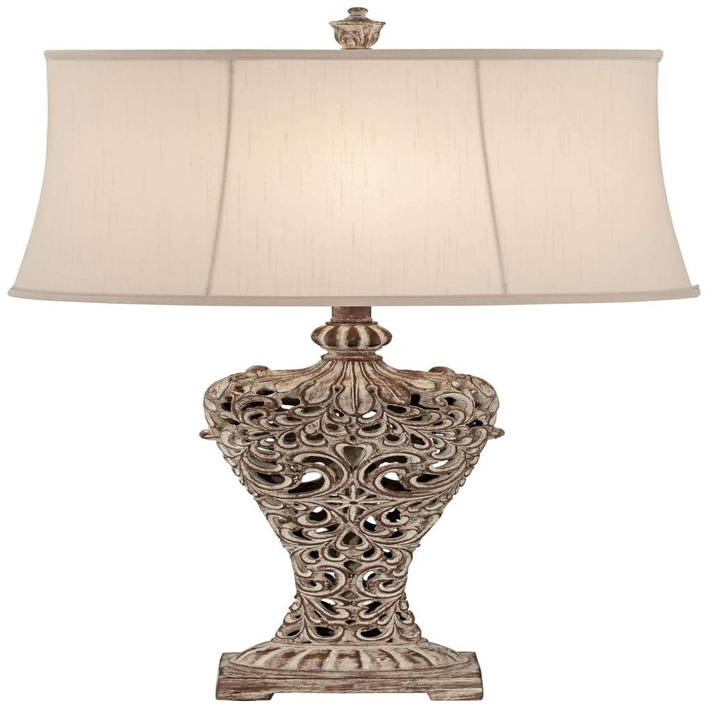 Regency Hill Elle Traditional Antique Table Lamp 33" Tall Classic Gold Open Scroll Bronze Off White Oval Shade Decor for Living Room Bedroom House Bedside Nightstand Home Entryway