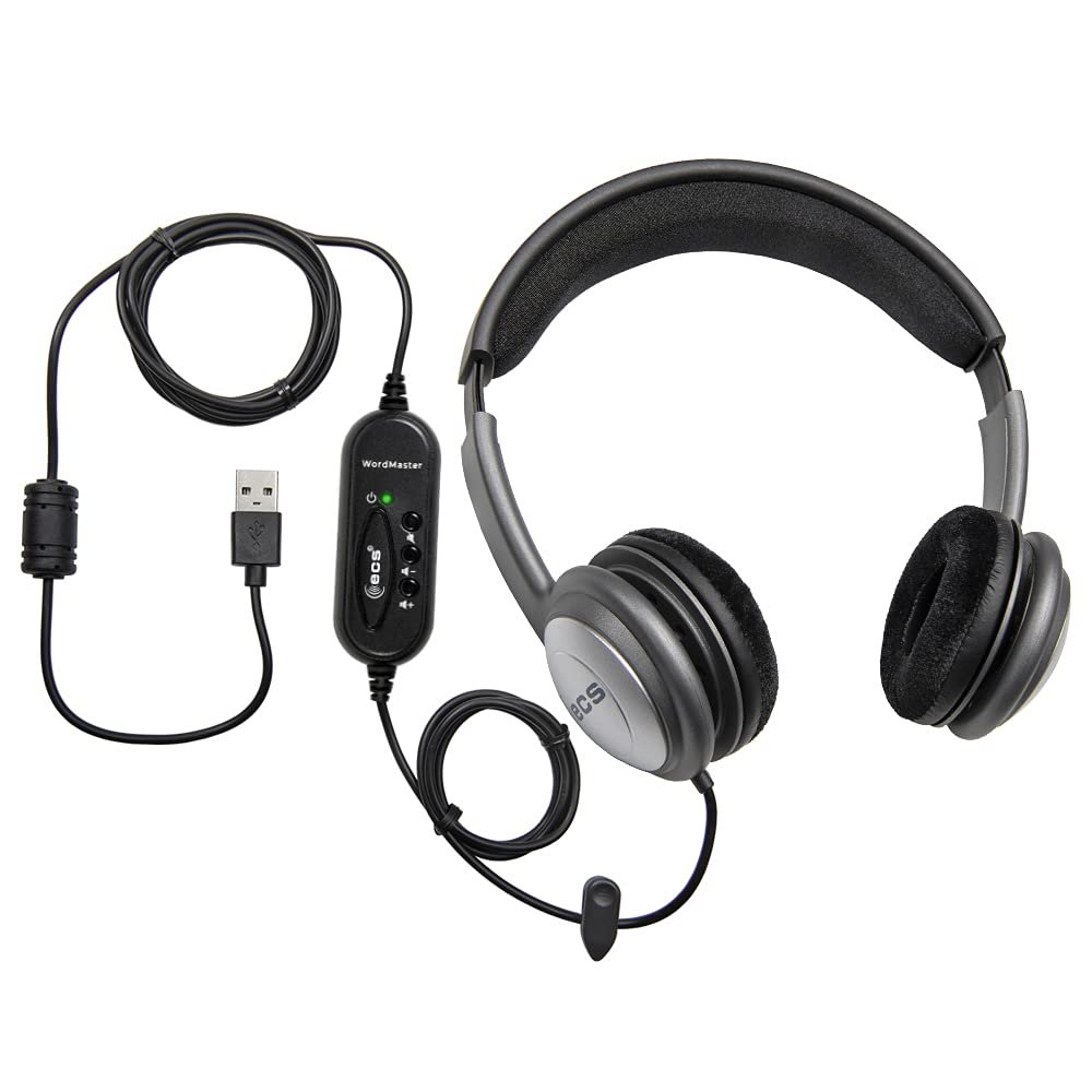 ECS WordSlinger USB Transcription Headset, 7-Foot Cord, Over-Head Design, Superior Audio Clarity, External Sound Card, Perfect for Medical & Legal Dictation, Comfortable Padded Headband & Ear Cups