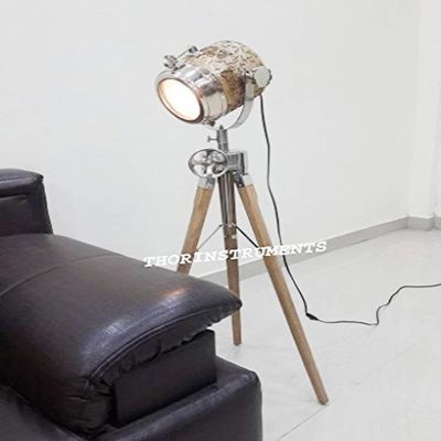 THOR INSTRUMENTS Industrial Nautical Vintage Designer Wooden Spot Light Tripod Floor Lamp Rustic Vintage Home Decor Gifts