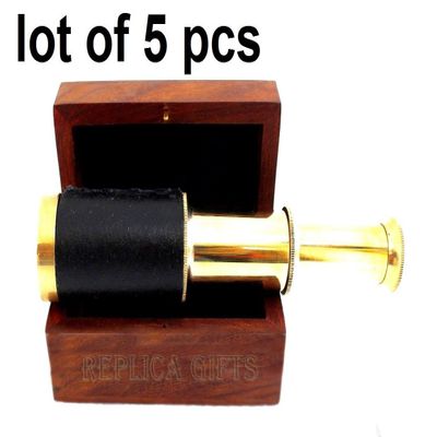 NAUTICAL VINTAGE MARITIME BRASS 6'' PIRATES SPYGLASS TELESCOPE WITH WOODEN BOX