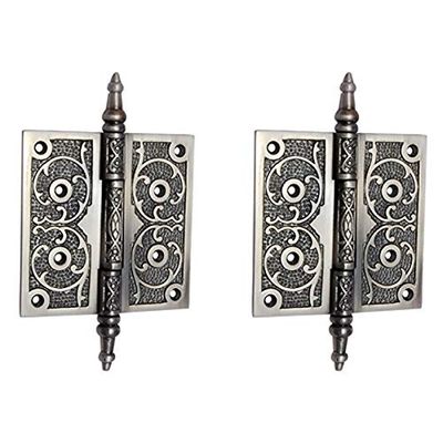 Adonai Hardware Brass Decorative Hinge (Supplied as 2 Pieces per Pack, with Matching Screws) (4" x 4", Antique Brushed Nickel)