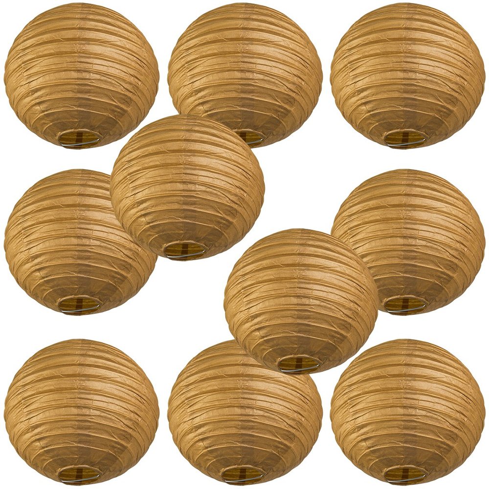 WYZworks - Round Paper Lanterns 10 Pack (Brown, 14") - Hanging Paper Lanterns Lamp for Wedding, Birthday, Party and Home Decorations with 8", 10", 12", 14", 16" Option