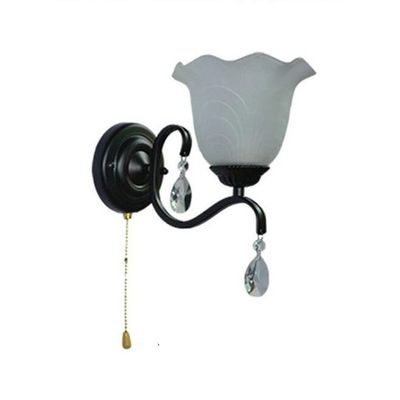 LIN XIAO HAO mayu Wall Sconce with Pull Chain E27 Bedroom Living Room Wall Lamp Metal and Glass Shade, Black